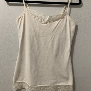 Cream stretch tank with lace